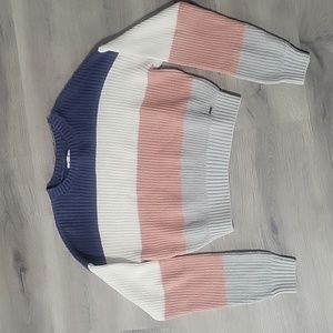 Hollister Colorblock Sweater (Blue White, Pink ish, Gray) Small